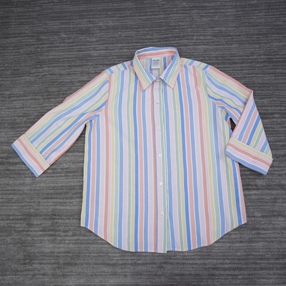 Blair Shirt Women Button Up Colorful Rainbow Striped 3/4 Sleeve Small - Picture 2 of 10